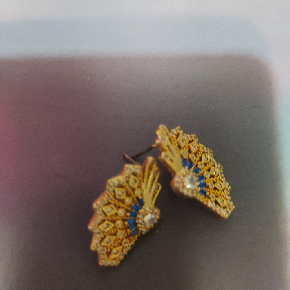 Elegant Gold and Blue Fan Earrings